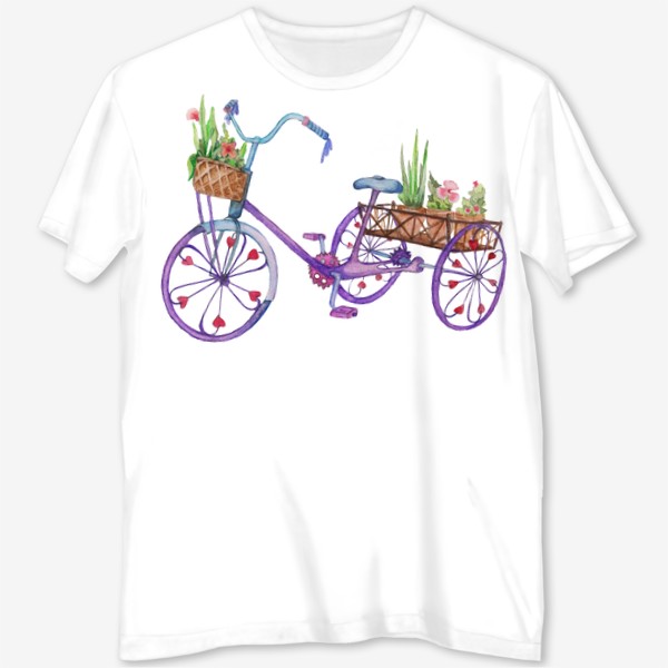 Футболка с полной запечаткой «Акварель. Велосипед с цветами.»