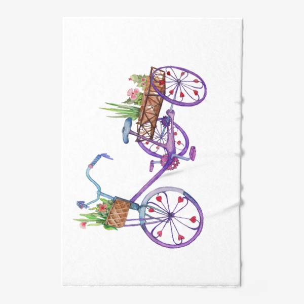 Полотенце «Акварель. Велосипед с цветами.»