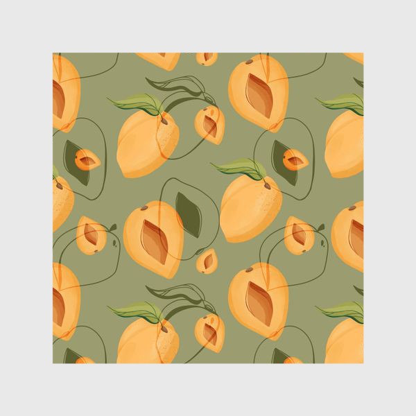 Шторы &laquo;Милые оранжевые абрикосы на зеленом фоне&raquo;