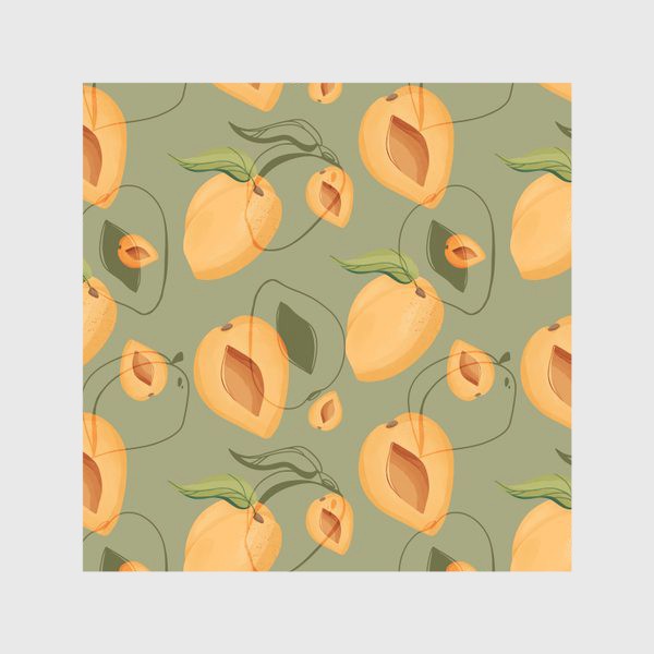 Скатерть «Милые оранжевые абрикосы на зеленом фоне»