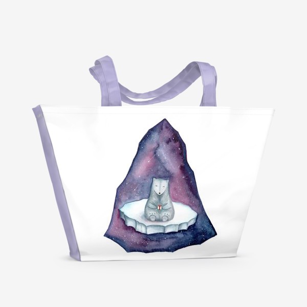 Пляжная сумка «Медведь в космосе на льдине с подарком»