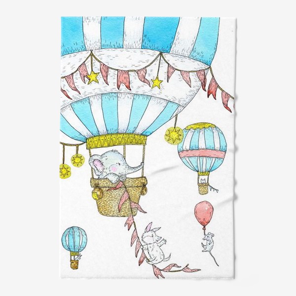 Полотенце «Слоник и щенок путешествуют на воздушном шаре»