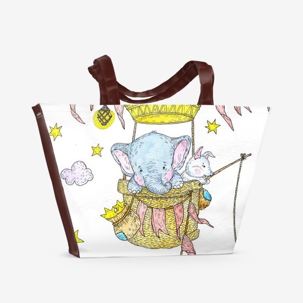 Пляжная сумка &laquo;Слонёнок и щенок на воздушном шаре&raquo;