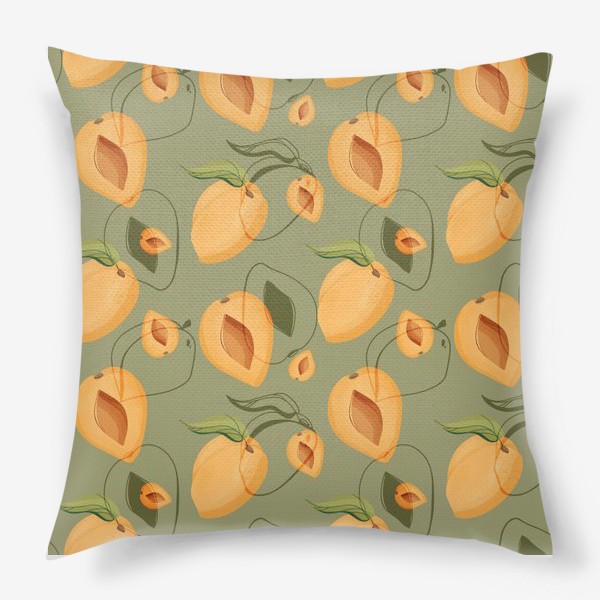 Подушка «Милые оранжевые абрикосы на зеленом фоне»