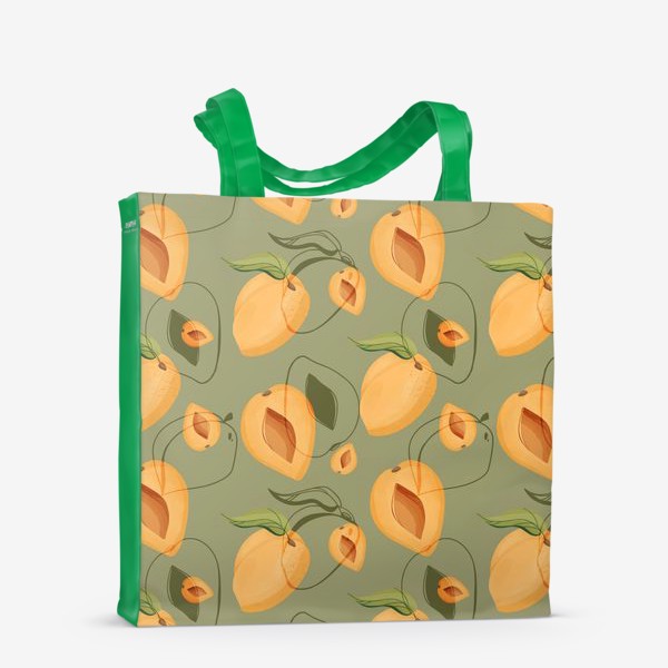 Сумка-шоппер «Милые оранжевые абрикосы на зеленом фоне»