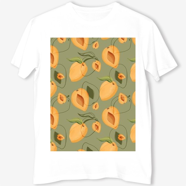Футболка &laquo;Милые оранжевые абрикосы на зеленом фоне&raquo;