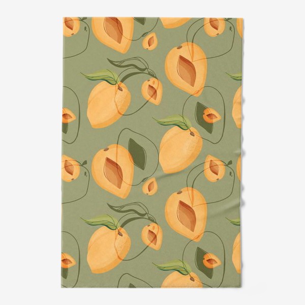 Полотенце «Милые оранжевые абрикосы на зеленом фоне»
