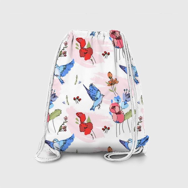 Рюкзак «Яркие синие птички среди цветов»