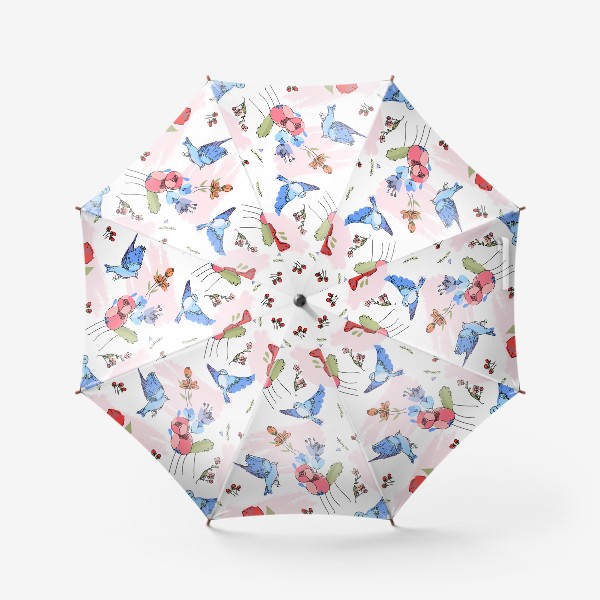 Зонт «Яркие синие птички среди цветов»