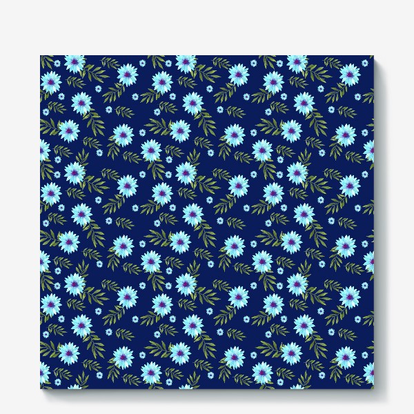 Холст «Мелкие  цветы на синем фоне»