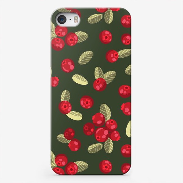Чехол iPhone «Брусника, ягодный паттерн»