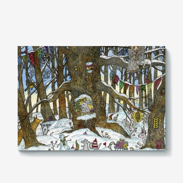 Холст «Рождество в сказочном лесу»
