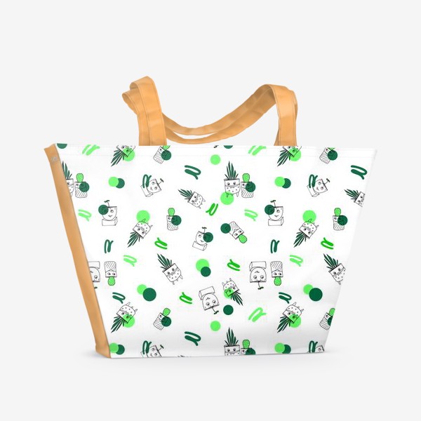 Пляжная сумка «Зеленые кактусы-дудлы»
