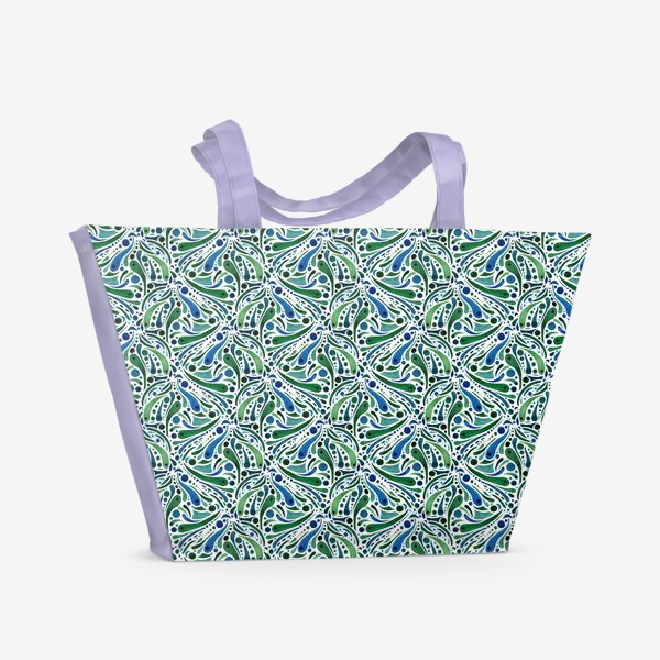 Пляжная сумка «Узор зелено-синий мелкий (бесшовный паттерн)»