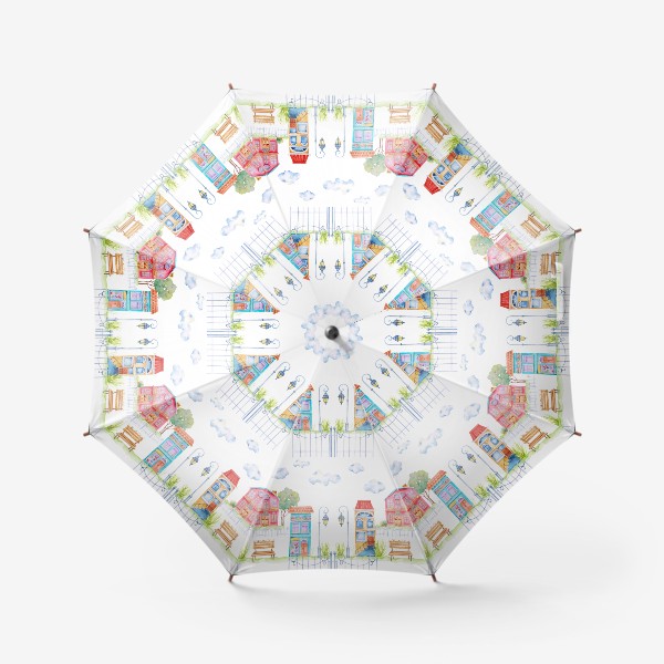Зонт «Бесшовный рисунок Акварель городские домики»