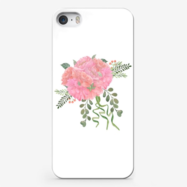Чехол iPhone «Акварель. Букет цветов с пионами»