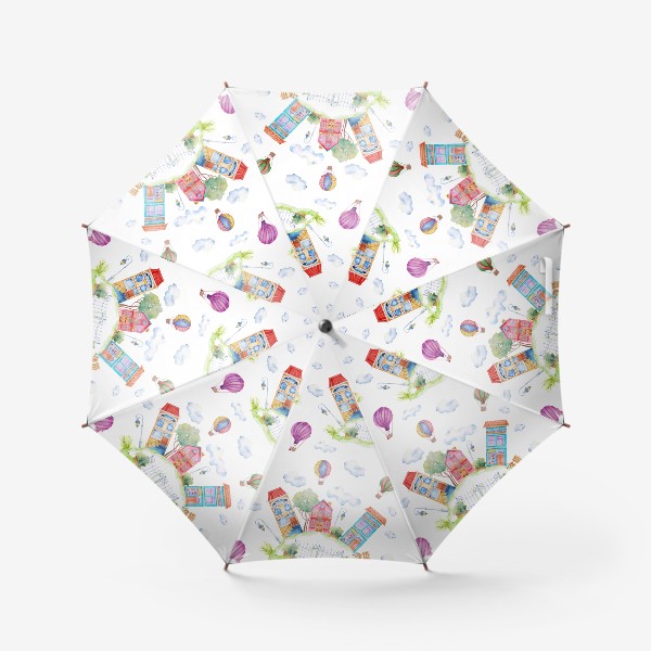 Зонт «Бесшовный рисунок Акварель Город домики»