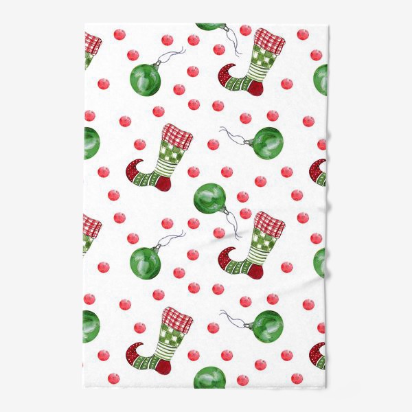 Полотенце «Новогодние носки с зелеными шарами»
