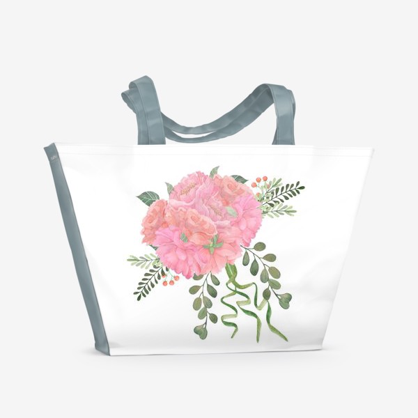 Пляжная сумка «Акварель. Букет цветов с пионами»