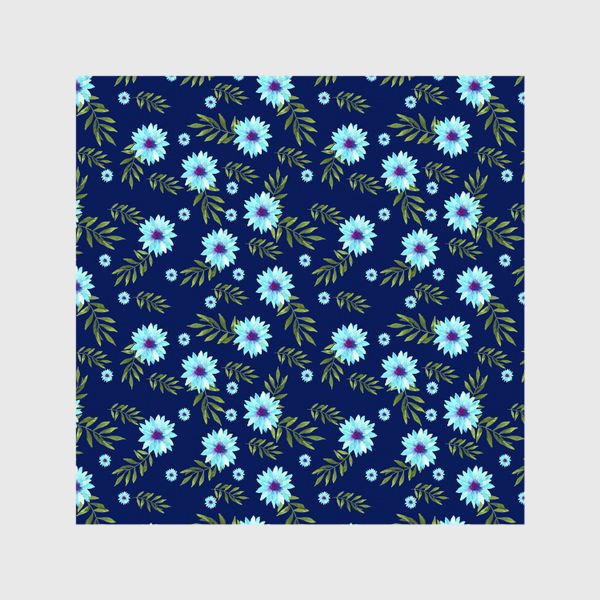Шторы «Мелкие  цветы на синем фоне»