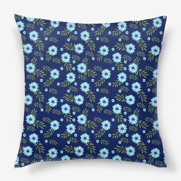 Подушка «Мелкие  цветы на синем фоне»
