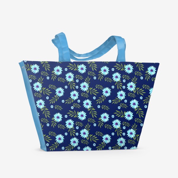 Пляжная сумка «Мелкие  цветы на синем фоне»
