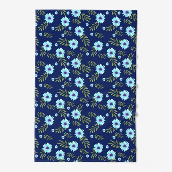 Полотенце «Мелкие  цветы на синем фоне»