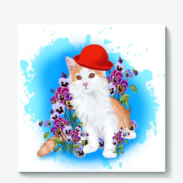 Холст «Рыжий кот в красной шляпе»