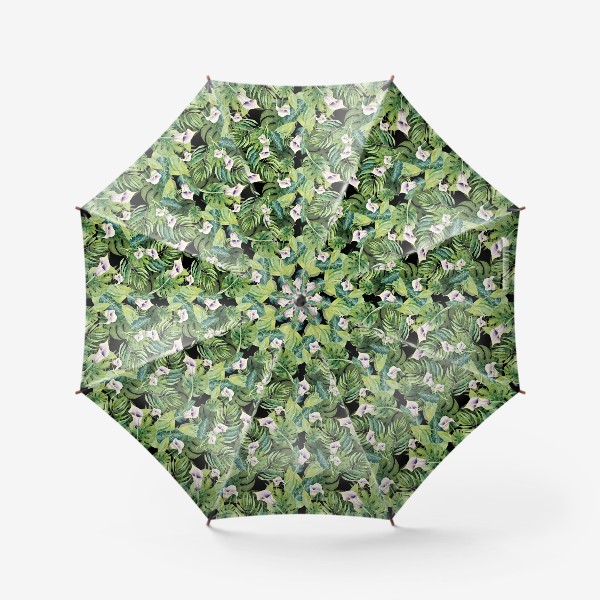 Зонт «Акварельные цветы каллы и тропические листья»