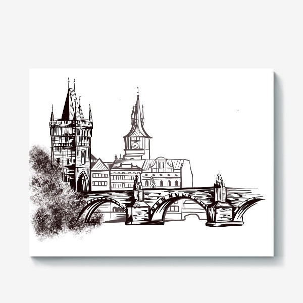 Холст «Карлов Мост. Прага. Чехия.  Графика»