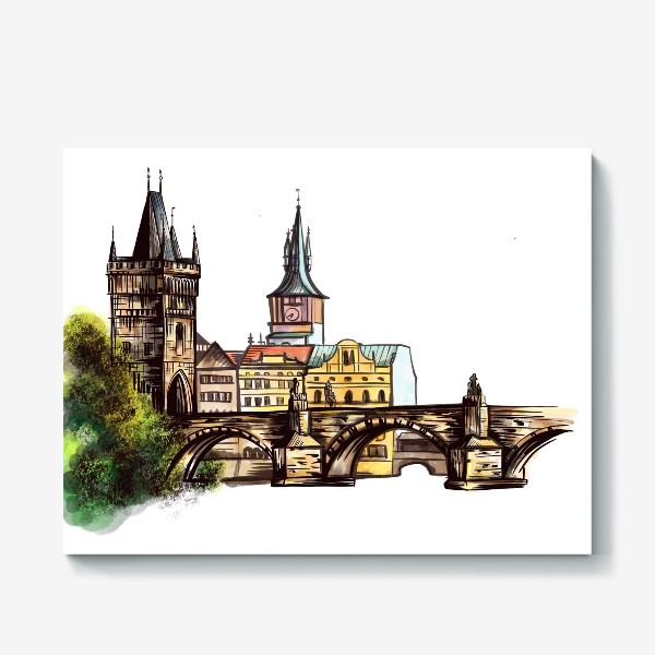 Холст &laquo;Карлов Мост. Прага. Чехия.  Акварель&raquo;
