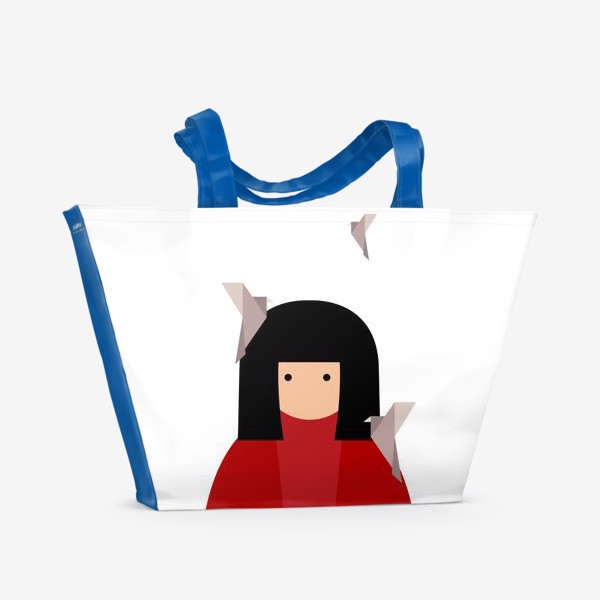 Пляжная сумка «Восточная девушка с оригами - птицами»