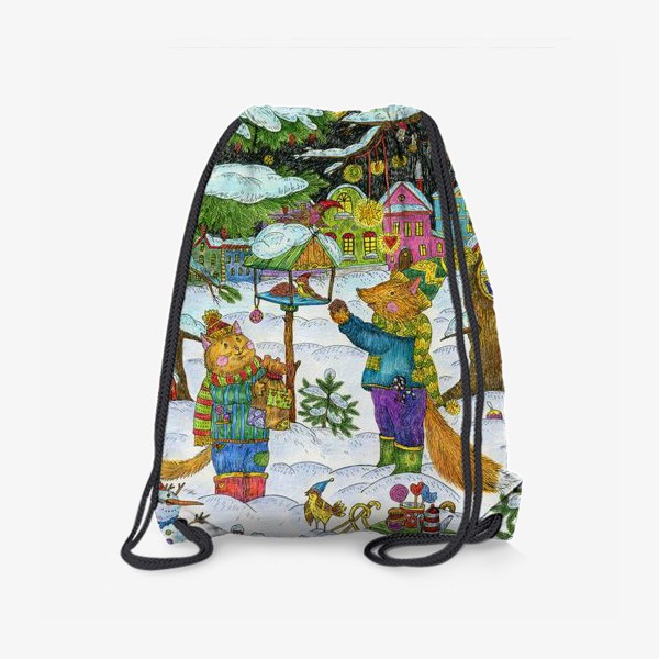 Рюкзак «Кот и лис в сказочном лесу»