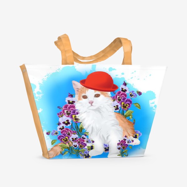 Пляжная сумка «Рыжий кот в красной шляпе»