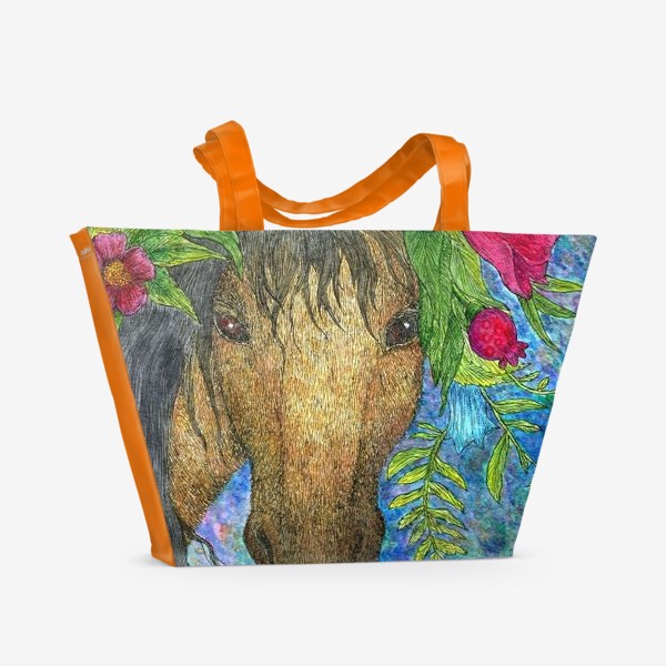Пляжная сумка «Лошадь и весенние цветы»