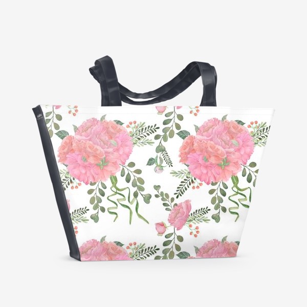 Пляжная сумка «Акварель. Бесшовный рисунок  цветы Пионы. »