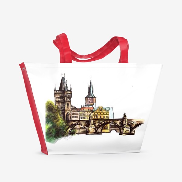 Пляжная сумка «Карлов Мост. Прага. Чехия.  Акварель»