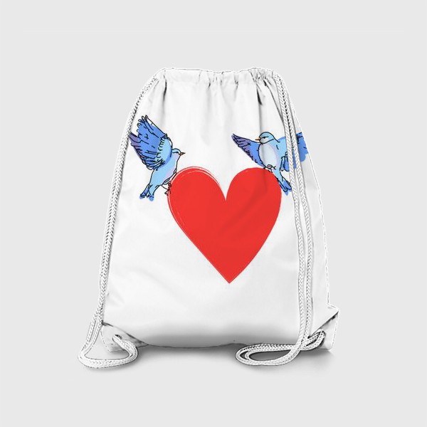 Рюкзак «Яркие синие птички с красным сердечком»