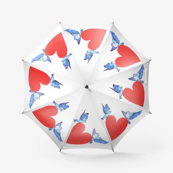Зонт «Яркие синие птички с красным сердечком»