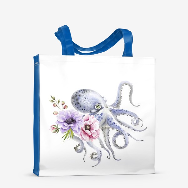 Сумка-шоппер &laquo;голубой осьминог с цветами &raquo;