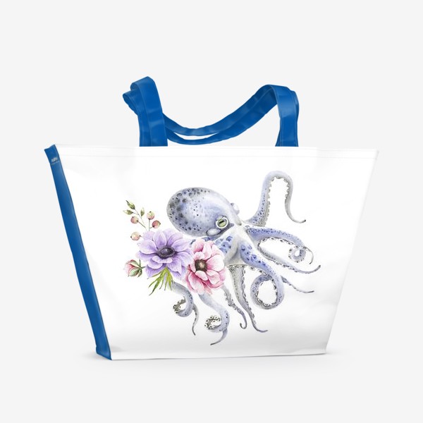 Пляжная сумка &laquo;голубой осьминог с цветами &raquo;
