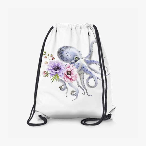 Рюкзак «голубой осьминог с цветами »