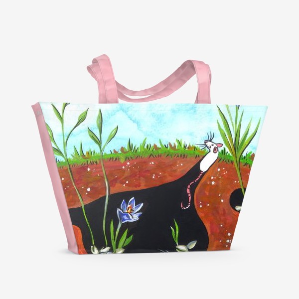 Пляжная сумка «весна крысы в норах растения и цветы распускаются»