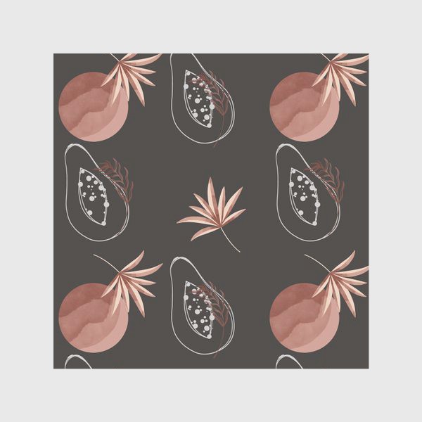 Скатерть «Тропический фрукт папайи контур и пальмовый лист на черном»