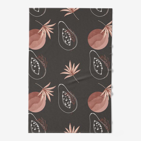 Полотенце «Тропический фрукт папайи контур и пальмовый лист на черном»