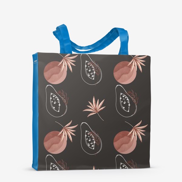 Сумка-шоппер «Тропический фрукт папайи контур и пальмовый лист на черном»
