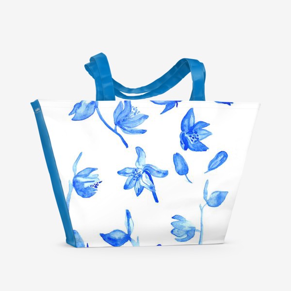 Пляжная сумка «Паттерн Синие Цветы»