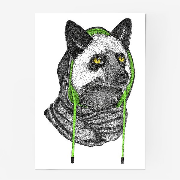 Постер «Лисичка чернобурка в капюшоне»