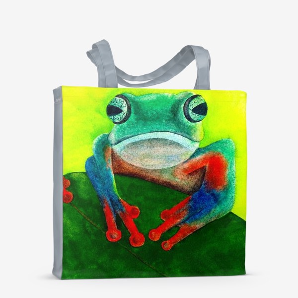 Сумка-шоппер «Яркая сине-оранжевая лягушка сидит на листе»