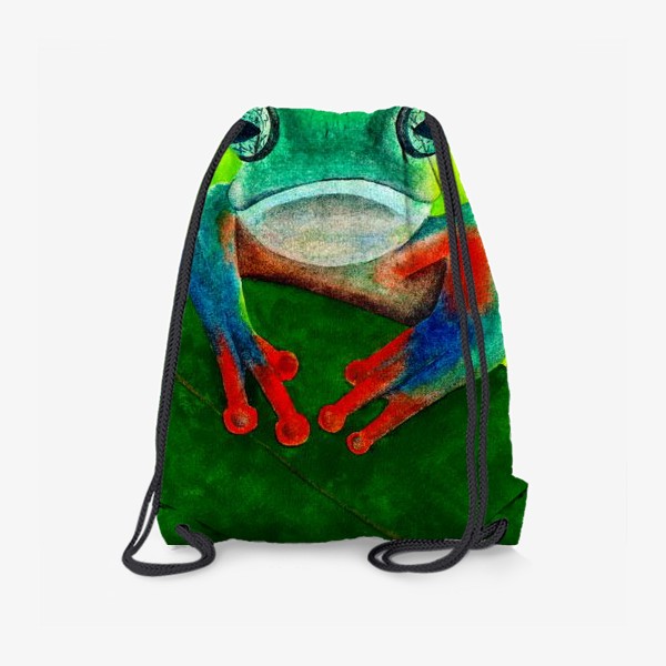Рюкзак «Яркая сине-оранжевая лягушка сидит на листе»
